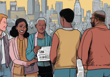 Londoners React as Harry & Meghan Return to the UK — AI-generated editorial illustration