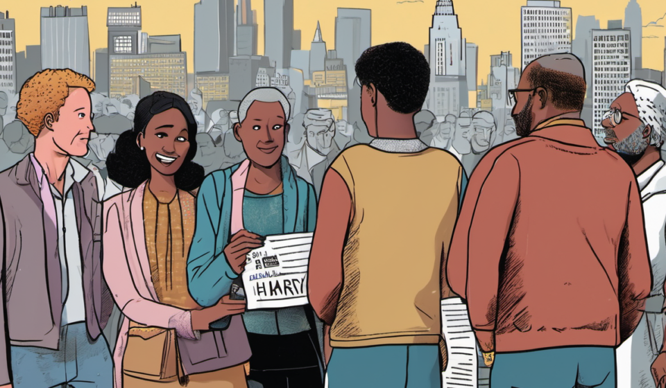 Londoners React as Harry & Meghan Return to the UK — AI-generated editorial illustration