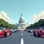 IndyCar Drivers Marvel at Washington’s History Before Freedom 250 — AI-generated editorial illustration