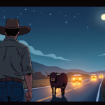 Late‑Night Bull Run on Highway 35 Ends with Rancher’s Quick Thinking — AI-generated editorial illustration