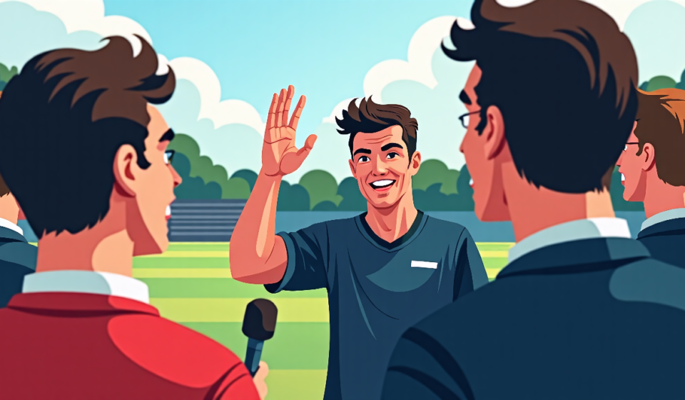 Mendoza’s Playful Greeting Turns Preseason Game Into Viral Moment — AI-generated editorial illustration