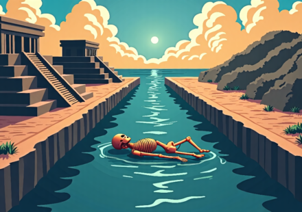 Peruvian Canal Burial Reveals Ritual Offering to the Pacific — AI-generated editorial illustration