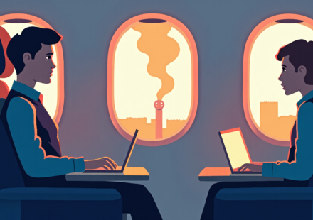 Pilot Reports Multiple Passengers Burned After Laptop Fire on Flight — AI-generated editorial illustration