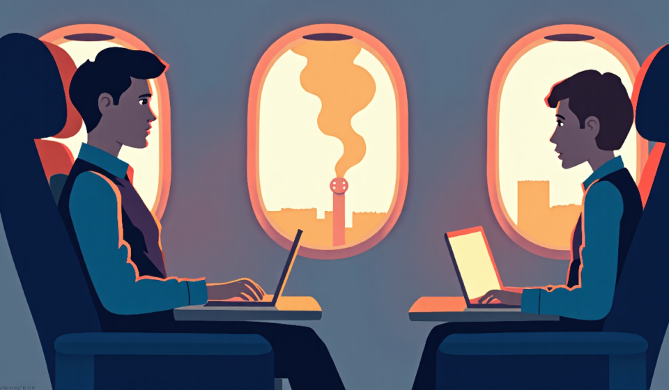 Pilot Reports Multiple Passengers Burned After Laptop Fire on Flight — AI-generated editorial illustration