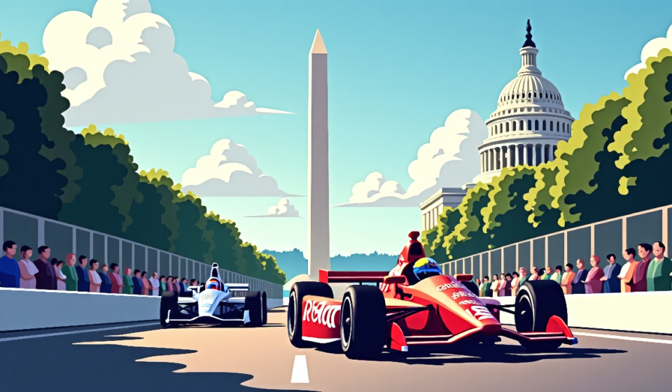 IndyCar’s First D.C. Race: Freedom 250 Grand Prix Highlights — AI-generated editorial illustration