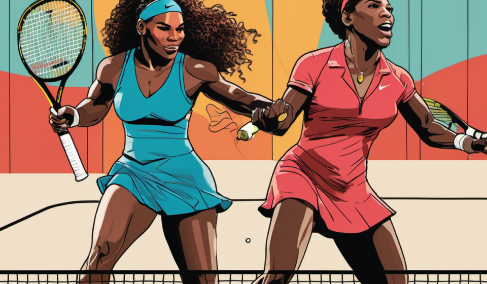 Serena Williams Teams with Carlos Alcaraz for U.S. Open Mixed Doubles — AI-generated editorial illustration