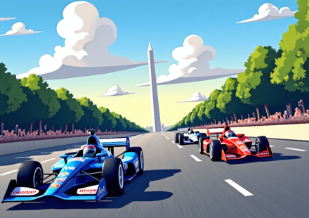 IndyCar’s Freedom 250 Turns Washington’s Mall into a Racing Circuit — AI-generated editorial illustration