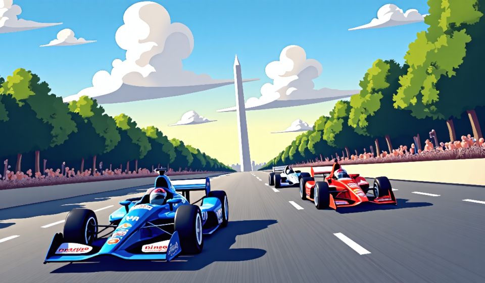 IndyCar’s Freedom 250 Turns Washington’s Mall into a Racing Circuit — AI-generated editorial illustration