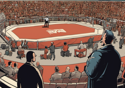 TKO Executives Attend AEW Dynamite: What It Means for Wrestling — AI-generated editorial illustration