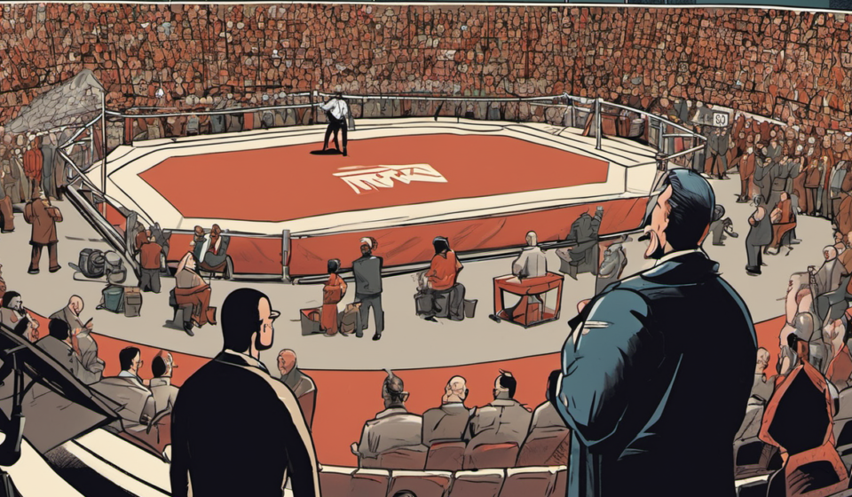 TKO Executives Attend AEW Dynamite: What It Means for Wrestling — AI-generated editorial illustration