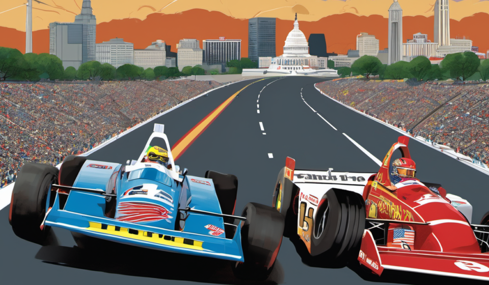 Jeff Gordon Dominates IROC in Washington, Prepping for IndyCar Freedom 250 — AI-generated editorial illustration