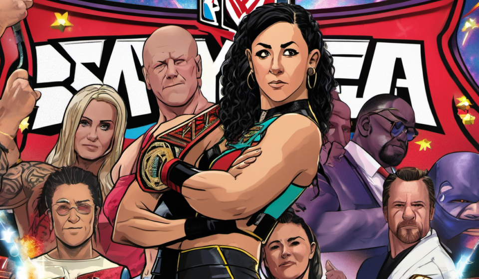 Bayley Marks 10 Years on RAW Amid AEW Buzz and Mercedes Moné Speculation — AI-generated editorial illustration