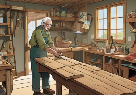 Retiree Turns Crafting Tables into Community Service — AI-generated editorial illustration