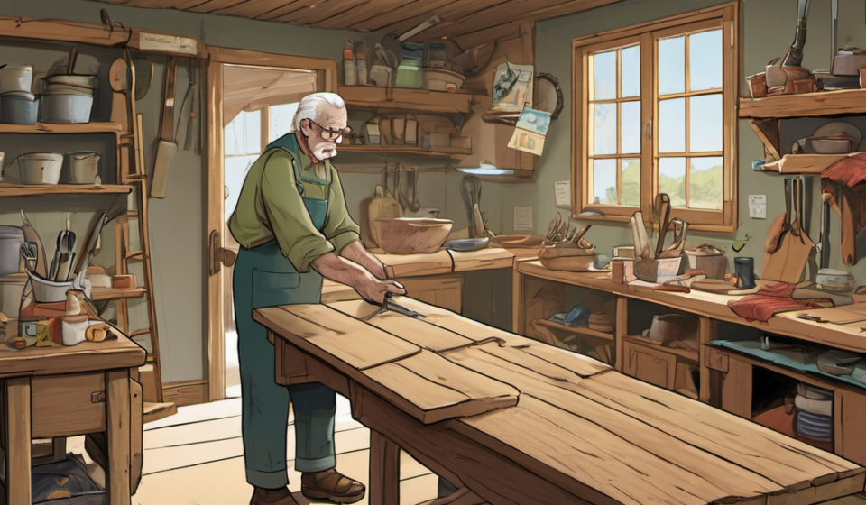 Retiree Turns Crafting Tables into Community Service — AI-generated editorial illustration