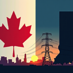 Canada Imposes Retaliatory Tariffs on U.S., Power Outage Hits Gary, Indiana — AI-generated editorial illustration