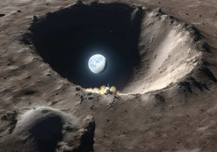 SpaceX Rocket Accidentally Crashes Into Moon, Creating 100‑Foot Crater — AI-generated editorial illustration