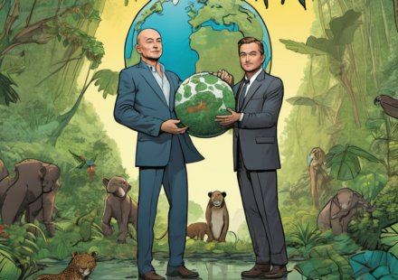 Bezos and DiCaprio Launch $200M Fund to Save Endangered Species — AI-generated editorial illustration