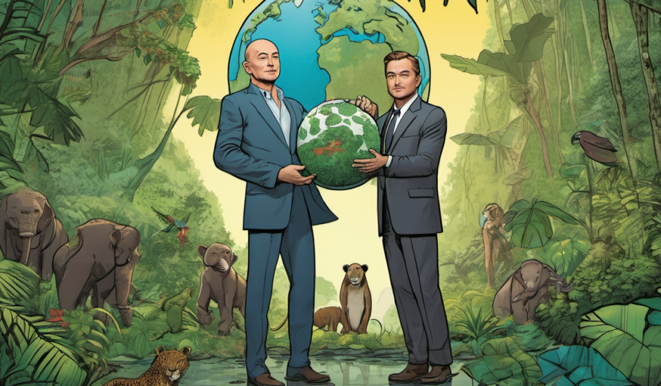 Bezos and DiCaprio Launch $200M Fund to Save Endangered Species — AI-generated editorial illustration