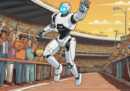 Robots Break Usain Bolt’s Record in China’s Humanoid Games — AI-generated editorial illustration