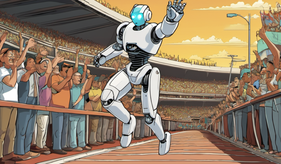 Robots Break Usain Bolt’s Record in China’s Humanoid Games — AI-generated editorial illustration