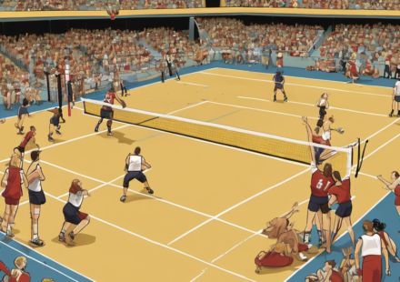 Jeep AVCA First Serve: Badgers Sweep, ASU Upsets Texas — AI-generated editorial illustration
