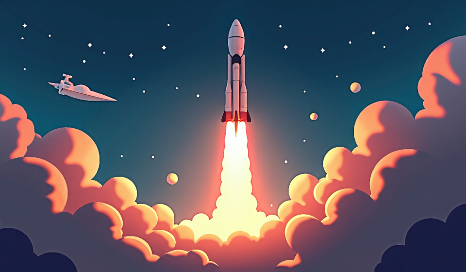 SpaceX Goes Public, Fueling a Rapidly Expanding Space Economy — AI-generated editorial illustration