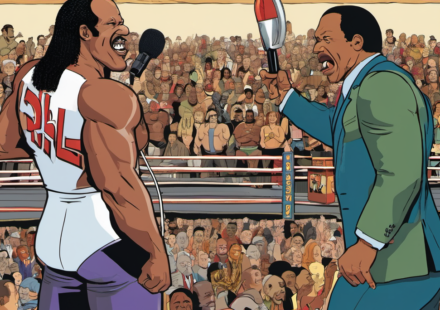 JBL & Ron Simmons Discuss ‘Damn!’ Fame & Dual Hall of Fame Induction — AI-generated editorial illustration