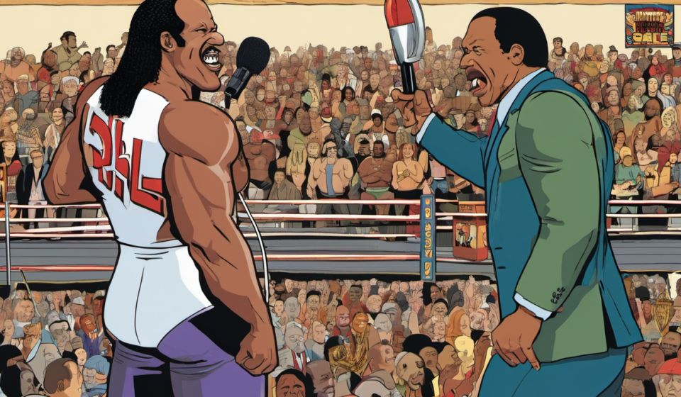 JBL & Ron Simmons Discuss ‘Damn!’ Fame & Dual Hall of Fame Induction — AI-generated editorial illustration