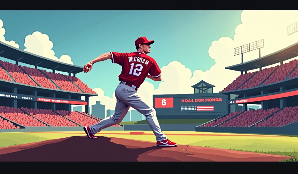 DeGrom’s Milestone: Cardinals’ Pitcher Dominates in Historic Night — AI-generated editorial illustration