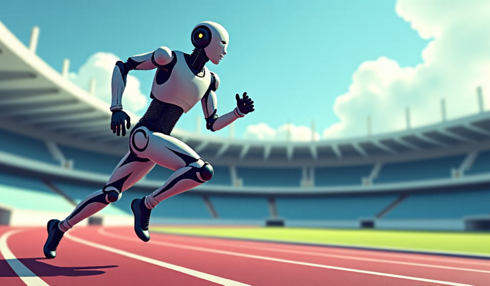 Humanoid Robot Surpasses Usain Bolt’s 100m Record in Beijing — AI-generated editorial illustration