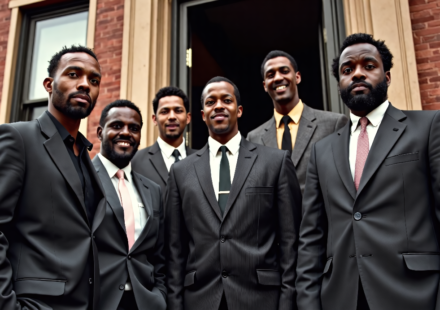 Harlem’s 1958 Stoop: The Iconic Jazz Legends Portrait — AI-generated editorial illustration