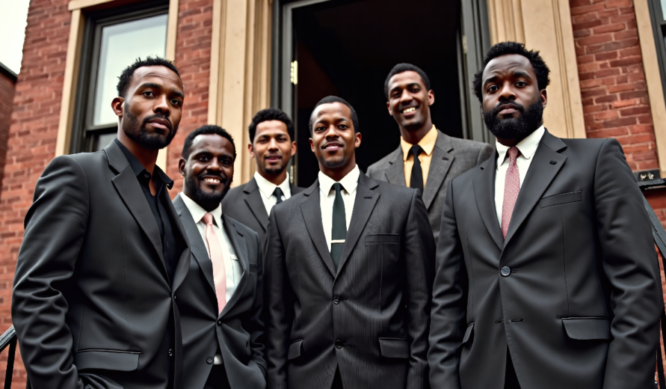 Harlem’s 1958 Stoop: The Iconic Jazz Legends Portrait — AI-generated editorial illustration
