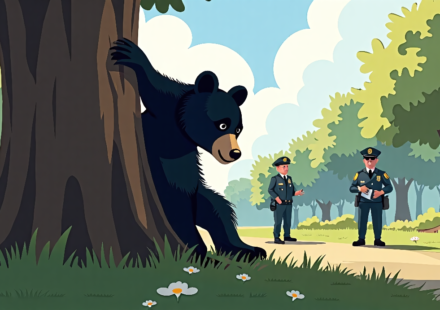 Denver Bear’s Dramatic Tree Drop After Tranquilization — AI-generated editorial illustration