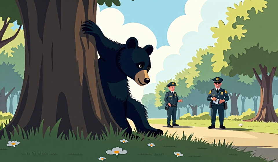 Denver Bear’s Dramatic Tree Drop After Tranquilization — AI-generated editorial illustration