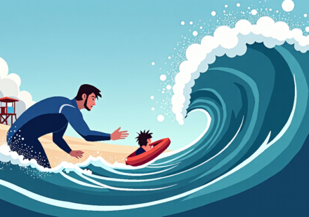 California Dad Paralyzed After Ocean Rescue Dive — AI-generated editorial illustration
