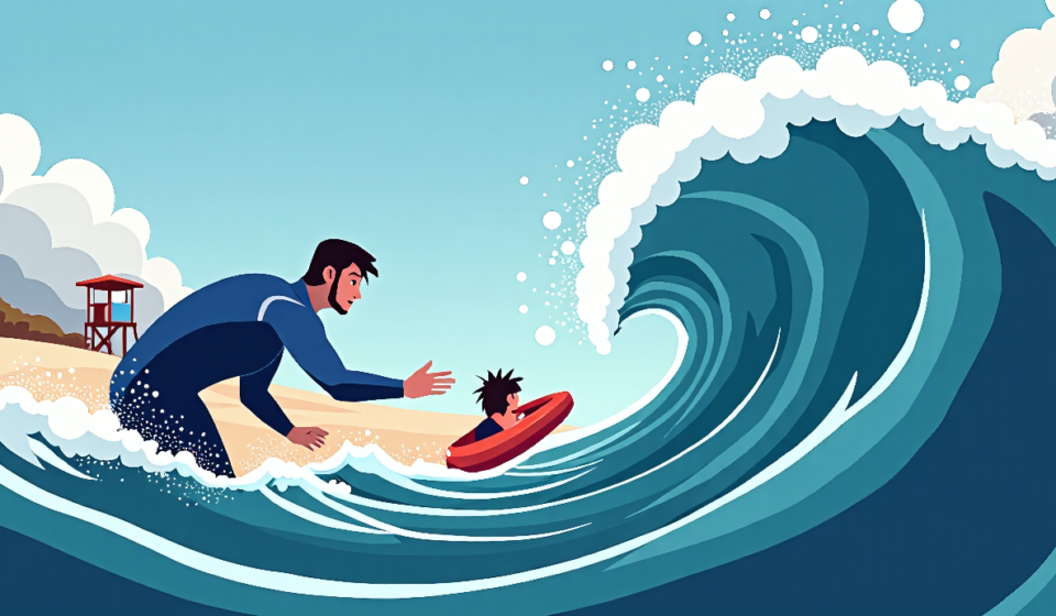 California Dad Paralyzed After Ocean Rescue Dive — AI-generated editorial illustration