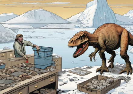 Antarctica’s First Dinosaur Bone Unearthed in a Drawer — AI-generated editorial illustration