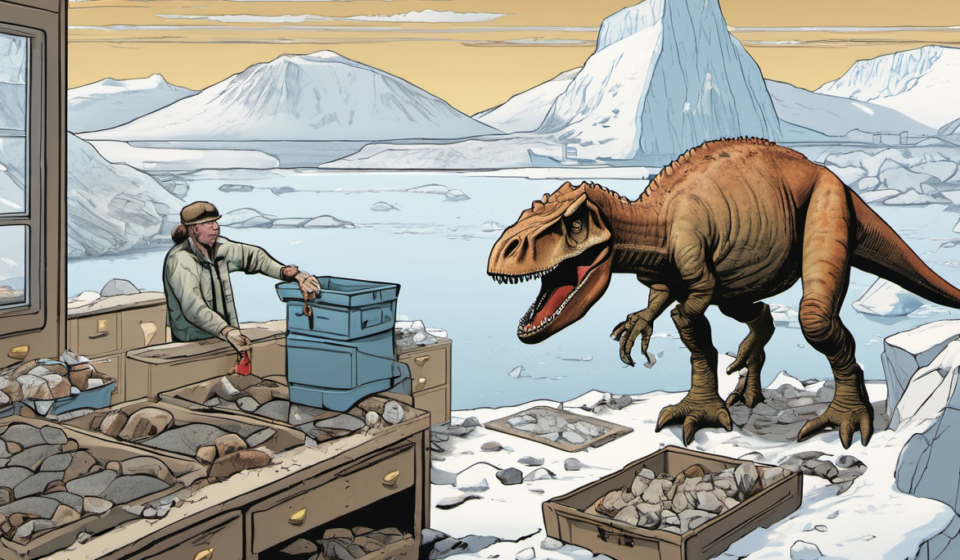 Antarctica’s First Dinosaur Bone Unearthed in a Drawer — AI-generated editorial illustration