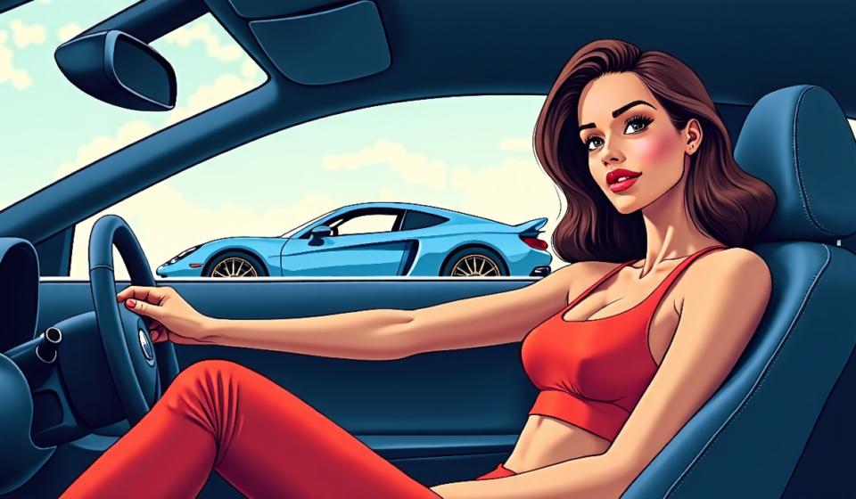 Guess the Sexy Car Babe in a Crop‑Top Mirror Selfie — AI-generated editorial illustration