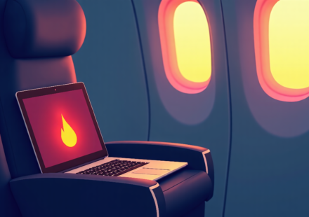 Laptop Fire on American Airlines Flight Sparks Battery Safety Concerns — AI-generated editorial illustration