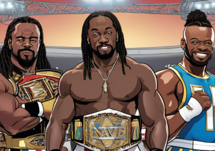 Big E Hails Kofi & Austin Creed as Undervalued Legends After AEW Debut — AI-generated editorial illustration