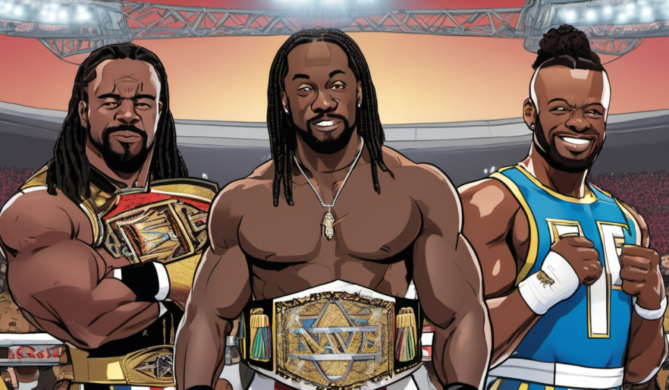 Big E Hails Kofi & Austin Creed as Undervalued Legends After AEW Debut — AI-generated editorial illustration