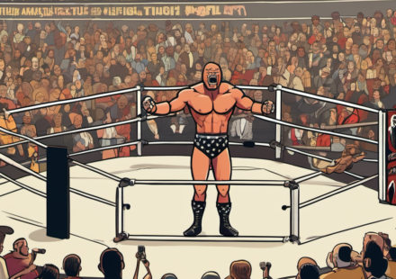 Danhausen’s Surreal Birthday Surprise at WWE House Show — AI-generated editorial illustration