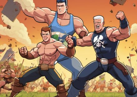 John Cena Challenges Cody Rhodes in Clash of Clans Ad — AI-generated editorial illustration