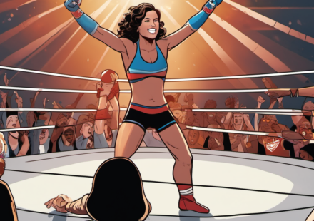 Britt Baker’s Emotional Return to AEW at All In: London — AI-generated editorial illustration