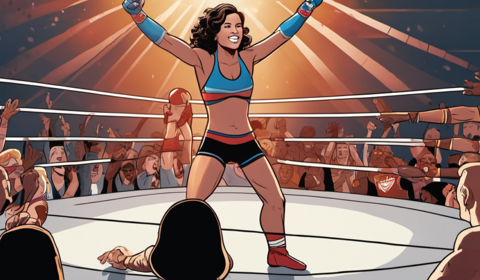 Britt Baker’s Emotional Return to AEW at All In: London — AI-generated editorial illustration
