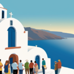 Santorini’s Oia Churches Turn Into Tourist Photo Lines — AI-generated editorial illustration