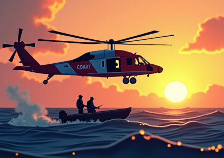 Coast Guard Saves 37 Migrants Stranded 90 Miles Off California — AI-generated editorial illustration