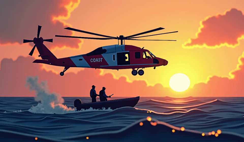 Coast Guard Saves 37 Migrants Stranded 90 Miles Off California — AI-generated editorial illustration