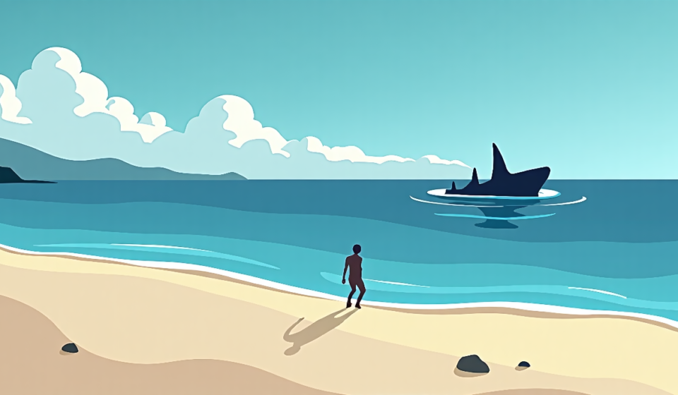 Martha’s Vineyard Swimmer Rushed to Hospital After Suspected Shark Bite — AI-generated editorial illustration